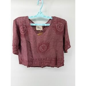 Rhea Om Crop Top Maroon Rayon Boho Yoga Meditation Shirt Made in India Festival